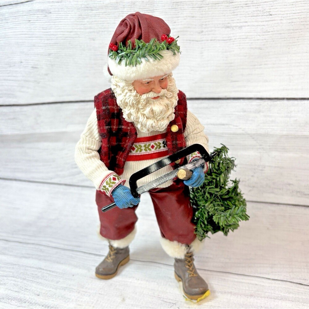 Dept 56 Possible Dreams Clothtique Woodsman Santa w/Fresh Cut Fir Tree & Saw 11"